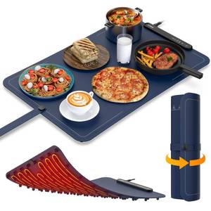 lot 6522 image: VTAR Rollable Electric Food Warming Mat  3-Temp Buffet Tray Warmer for Parties  Even Heating, Portable Silicone Design, Auto Shut Off & Child Lock- Blue
