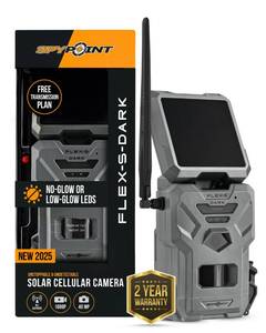 lot 6525 image: SPYPOINT Flex-S-Dark Solar Cellular Trail Camera Built-in Solar Panel, 40MP Photos, 1080p Videos  Sound, No-Glow Game Camera, Night Vision, Motion Activated Trail Cam