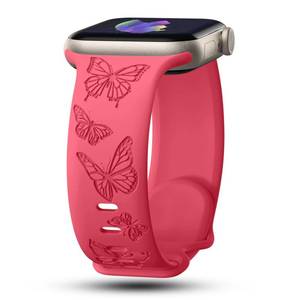 lot 6535 image: IKANFI Butterfly Engraved Bands Compatible with Apple Watch Band 41mm 40mm 38mm Women, Silicone Sport Strap for iWatch Series SE 10 9 8 7 6 5 4 3 2 1 UltraRR38