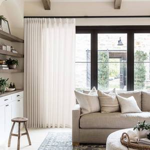 lot 6538 image: Pinch Pleat Linen Sheer Curtains 96 Inches Long 100 Inch Wide for Patio Sliding Door Light Filtering Semi Sheer Pleated Drapes Back Tab Cream Ivory Extra Wide 100 x 96 Curtain for Living Dining Room