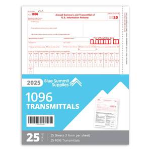 lot 6542 image: Blue Summit 1096 Forms 2025, 25 Pack of 1096 Transmittal 2025 Tax Forms, Compatible with QuickBooks and Accounting Software, 25 Transmittal Forms for 1099 NEC, MISC, INT, and Other 1099 Forms