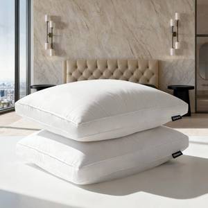 lot 6550 image: Beautyrest Goose Feather Down Fiber Gusseted Pillows, Hotel Pillow Luxury Bed Pillows, 100% Cotton Cover, Jumbo Size Set of 2