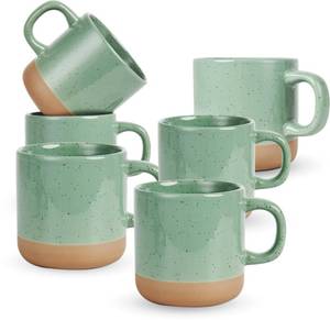 lot 6554 image: BYCNZB 12oz Coffee Mug Set for 6, Tea Cups with Handle for Coffee, Tea, Cocoa, Milk (Green)