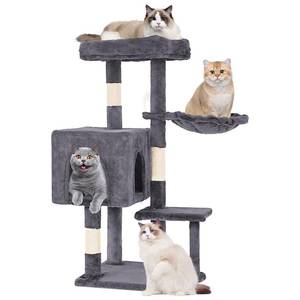 lot 6556 image: FDW  37.8 Cat Tree Tower  Light Gray  Multi-Level Indoor Activity Center with Sisal Scratching Posts, Condos, Plush Perches, Hanging Cat Toys  Sturdy, Easy to Assemble  for Kittens & Adult Cats