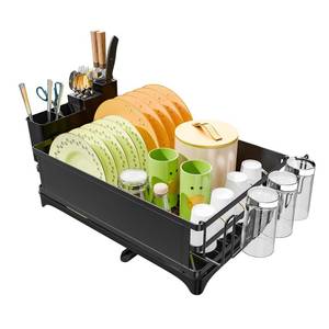 lot 6561 image: Simple Trending Dish Drying Rack, Dish Drainer for Kitchen Counter, Dish Rack with Tray for Large Capacity, Black