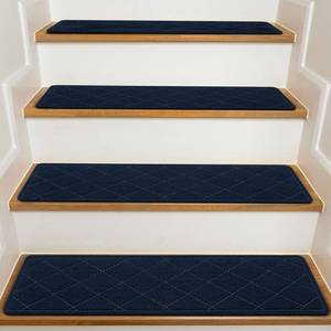 lot 6565 image: Stair Treads for Wooden Steps Indoor, 15 Pack 8 X 30 Non Slip Carpet Stair Treads with Reusable Adhesive for Kids Elders and Dogs, Surface Polyester TPR Backing Stair Rugs,Navy