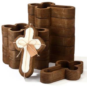 lot 6568 image: Tioncy 12 Pcs Cross Wooden Dough Bowls Bulk Rustic Decorative Wood Dough Bowls for Decor with Card Vintage Hand Carved Paulownia Wood for Easter Church Sunday School Wedding Farmhouse Decor DIY Crafts