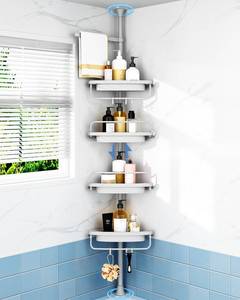 lot 6569 image: ALLZONE Rustproof Shower Caddy Corner for Bathroom,Bathtub Storage Organizer for Shampoo Accessories,4-Tier Adjustable Shelves with Tension Pole, 34 to 116 Inch, Grey