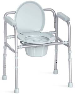 lot 6572 image: HOMLAND 3-in-1 Bedside Commode Chair with Sturdy Dual-Crossbar Support Construction, Stable Portable Commode Toilet with 7.5Qt Potty Bucket, 350 Lbs Bedside Commodes for Seniors, Silver