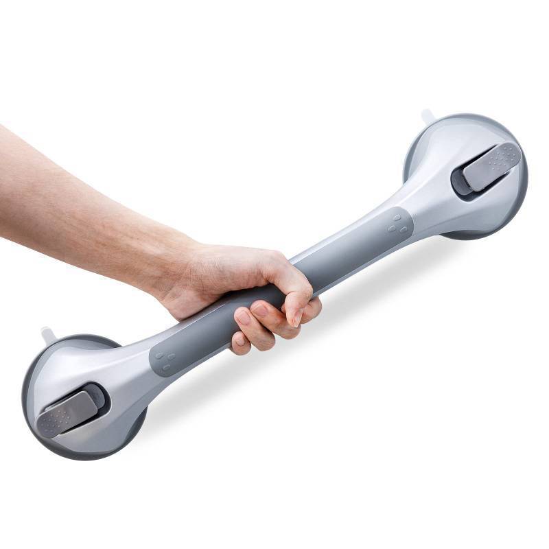 lot 8623 image: LEVERLOC Grab Bars for Bathtubs and Showers, Shower Handle 17 Inch Strong Suction Bath Handrails, Safety Grip for Bathroom Chair, Bathroom Grab Bar for Senior No Drilling Waterproof,Silver