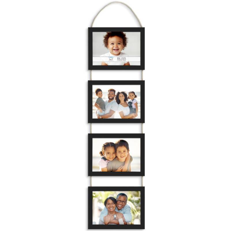 lot 9217 image: Icona Bay - 5x7 Wall Hanging Picture Frames Collage with 4 Openings - Basic Black - Casual Style Engineered Wood Frames - Wall Mount Only - Bliss Collection 1 FRAME HAS BROKEN GLASS