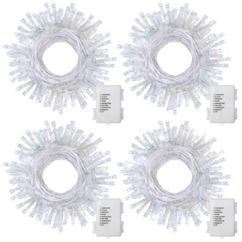 lot 9362 image: 4 Pack Battery Operated Christmas String Lights,16.5Ft 50LED Tree Lights Timer Auto Onoff Clear Wire Christmas Lights,8 Modes Fairy Lights Indoor Outdoor Light for Xmas Tree Wreath Garden Patio Deck