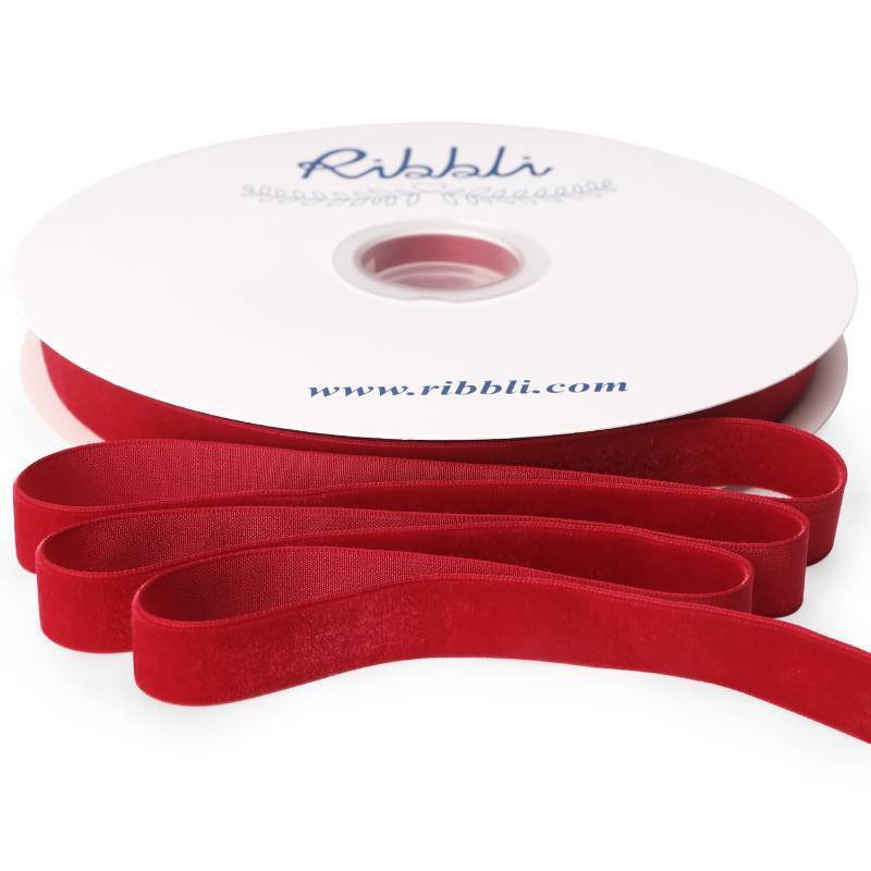 lot 1257 image: Ribbli Dark Red Velvet Ribbon 58 Inches Continuous 25 Yard Spool Dark Red Christmas Ribbon for Gift Wrapping Crafts Home Decor