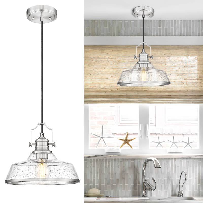 lot 1780 image: kudos Brushed Nickel Pendant Lights Kitchen Island, Large Pendant Light with Seeded Glass, Industrial Hanging Lighting for Kitchen Sink Dining Room Bathroom,KDPL13-BN-S