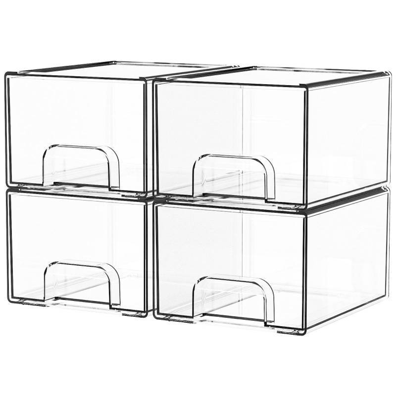 lot 2073 image: Yieach 4 Pack Clear Stackable Storage Drawers,4.4 Tall Acrylic Drawer Containers for Organizing,Bathroom Organizers and Storage Bin Box,Plastic Makeup,Medicine Organizer Bins for Cabinet,Undersink