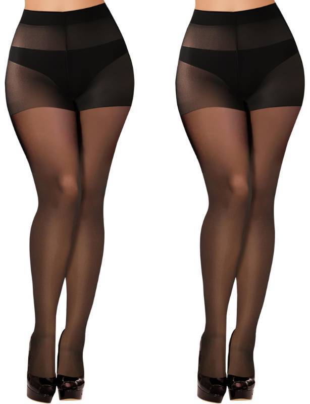 lot 2270 image: Buauty 2 Pairs Sheer Black Tights for Women -20D High Waist womens Pantyhose,Plus Size Nylon Stockings