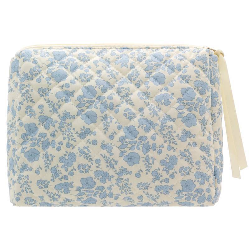 lot 2688 image: PAZIMIIK Quilted Makeup Bag Large Travel Zipper Soft Cosmetic Pouch for Women Girls Make Up,Little Flower Blue
