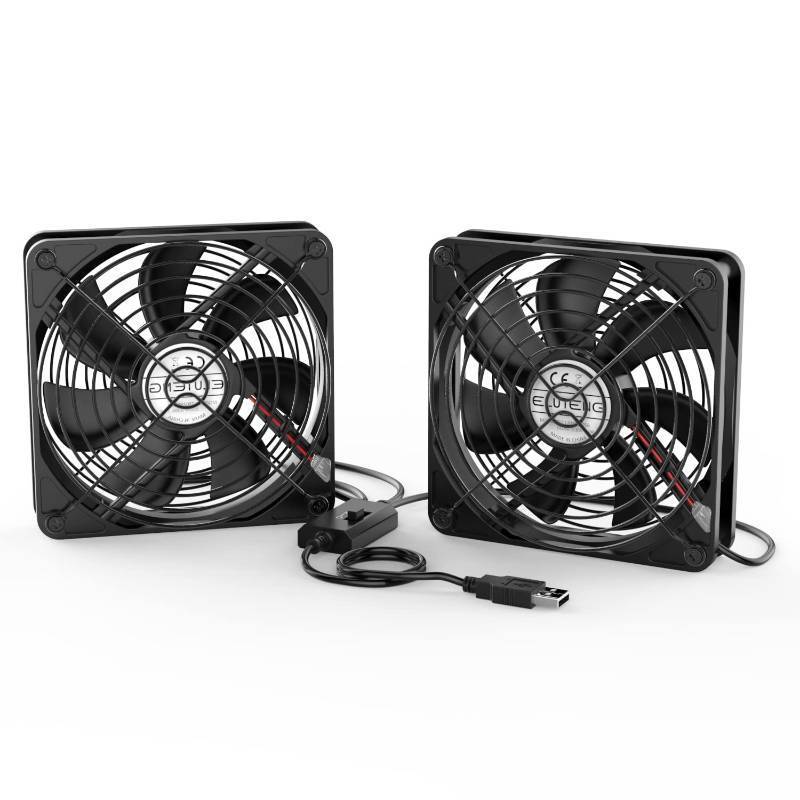 lot 3129 image: ELUTENG Dual 120mm USB Fan with 3 Speeds 5V Ventilator Fan Portable Cooling Fan Rechargeable Compatible for Laptop Receiver DVR Playstation Xbox Desk Computer Cabinet Cooling