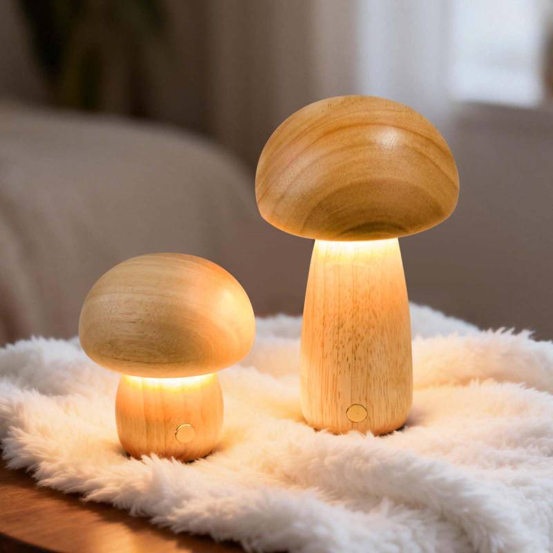 lot 3197 image: AVAMERY Mushroom Night Lights Rechargeable, Cordless Wooden Mushroom Table Lamps, Portable Desk Lamps for Bedroom, Studyroom, Living Room, Office, Birthday Gifts