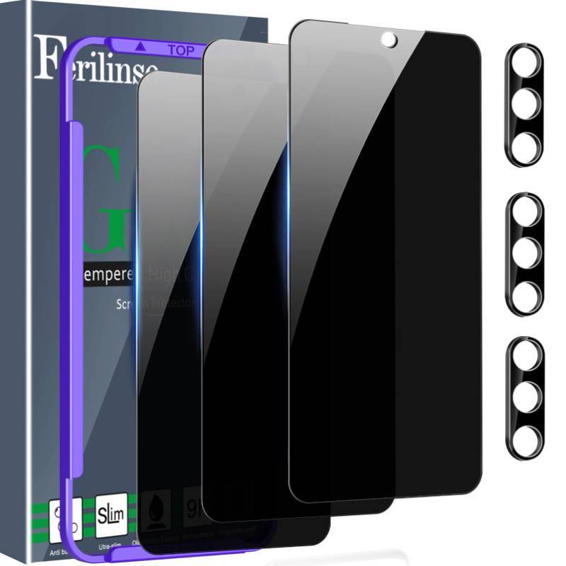 lot 3254 image: Ferilinso 3 Pack Privacy Screen Protector for Samsung Galaxy S25 with 3 Pack Tempered Glass Camera Lens Protector Phone Case Friendly Accessories Protector de Pantalla for Samsung S25
