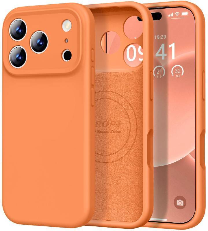 lot 3267 image: Vooii Magnetic for iPhone 17 Pro Case, Compatible with Magsafe (Premium Liquid Silicone) (Integrated Camera Control Button) Full Body Protective Anti-Scratch Microfiber Lining 6.3, Bright Orange