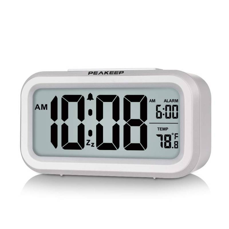 lot 3317 image: Peakeep Night Light Digital Alarm Clock Battery Operated with Indoor Temperature, Desk Small Clock (White)