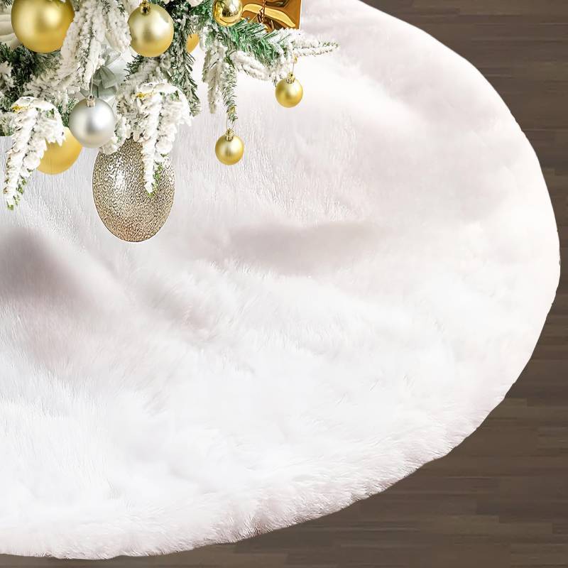 lot 3557 image: 72 Inch White Christmas Tree Skirt Faux Fur Large Tree Skirt for Christmas Tree Decorations Xmas Party Holiday