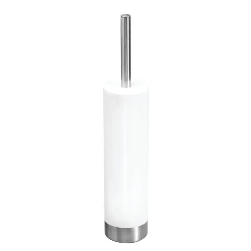 lot 3752 image: iDesign Slim Toilet Bowl Brush and Holder for Bathroom Storage - WhiteBrushed Stainless Steel, 1 x Toilet Brush