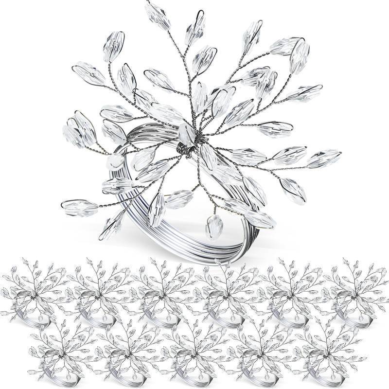 lot 3786 image: WILLBOND Christmas Handmade Crystal Leaf Napkin Rings Set of 18 Rhinestone Gold Napkin Rings Silver Napkin Rings for Dinner Parties Weddings Thanksgiving Everyday Use(24 Pieces, Silver)