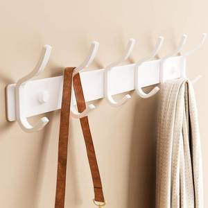 lot 6587 image: GWAAZXGZ White Coat Rack Wall Mount - 15 Inch Arc Shaped Design with 6 Hooks for Hanging Coats, Bags, and Towels in Entryway, Livingroom, Bedroom, Bathroom, and Kitchen, 1 Pack
