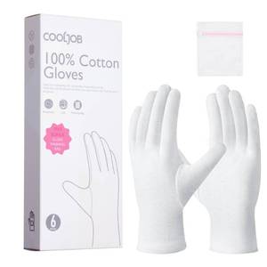 lot 6588 image: COOLJOB 6 Pairs 100% Cotton Gloves for Dry Hands Moisturizing & Eczema, Overnight Lotion, Sleep & Spa Treatment for Women & Men, Breathable Work Glove Liners, White, Small