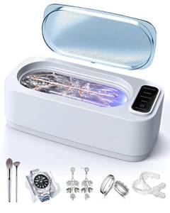 lot 6591 image: Ultrasonic Jewelry Cleaner Machine, 48KHz Ring Ultrasonic Cleaner, 4 Cleaning Modes - Suitable for Eyeglasses, Jewelry, Rings, Watchbands, Braces, Dentures, 13.5oz 304 Stainless Steel Tank for Gift