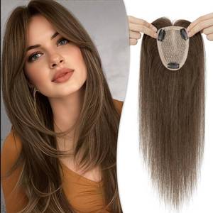 lot 6605 image: TESSHAIR Human Hair Topper for Women No Bangs, 100% Remy Toppers Hair Pieces for Women,150% Density, No Tangle & Smooth, 10 Inch #Dark Brown