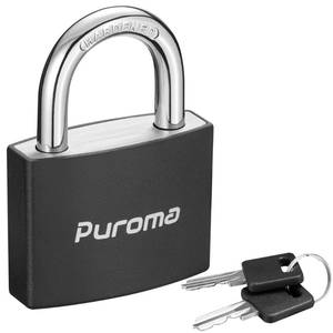 lot 6626 image: Puroma Lock Keyed Padlock, 1 Pack Aluminum Locks with 2 Keys Alike, 78 Inch Locker Lock 43mm Small Padlocks for Gate, Fence, Shed, Toolbox, School Gym Locker (Black)