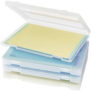 lot 6627 image: Denkee 4 Pack A4 Paper Organizer Box, Plastic Scrapbook Paper Organizer Containers for Craft and Arts Storage, Portable Board Game Storage for Art Supplies 8.5 x 11 US Letter