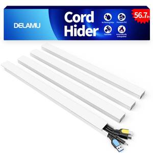 lot 6633 image: Delamu 56.7in Cord Hider, Wire Covers for 3-4 Cords on Wall, Premium Cable Hider Cord Covers for Wires, Paintable Cable Management Wire Hiders for TV, Cable Cover Raceway Kit, W1.18x H0.6in, White