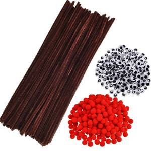 lot 6635 image: 750 Pieces Christmas Pipe Cleaners Set, Including 150 Pieces Brown Pipe Cleaners Chenille Stems, 200 Pieces Red Pom Poms and 400 Pieces Wiggle Googly Eyes for Christmas DIY Crafts Making
