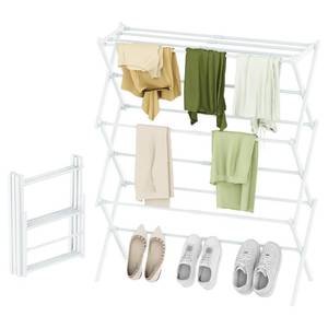 lot 6643 image: STARLATTA Foldable Drying Rack Clothing, 3-Tier Portable Clothes Drying Racks for Indoor & Outdoor, Anti-Rust Compact Laundry Rack Collapsible, White 28 D x 10 W x 35 H