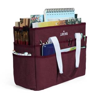 lot 6647 image: JJRING Craft Organizer Tote Bag, Large Art Storage Caddy with Multiple Pockets, Dark Red Sewing Bag for Art, Craft, Scrapbooking, Medical, and Office Supplies Storage
