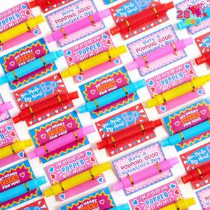 lot 6668 image: JOYIN 28 Packs Valentines Cards with Pop Tubes for Kids, Pop Tubes with Gift Cards Set, Stretchy Stress Relief Fidget Toys for Kids Classroom Valentines Day Party Favors Classroom Gifts