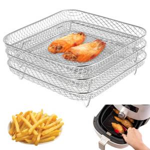 lot 6673 image: 7.8 Inch Stackable Square Air Fryer Rack Set of 3, Multi-Layer Stainless Steel Dehydrator Rack, Air Fryer Accessories for Cosori, Instant Vortex, Nuwave, Ninja Foodi Grill