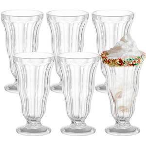 lot 6674 image: Cheardia 6 Pack Plastic Milkshake Glasses, 13.5 oz Old Fashioned Soda Glass Footed Ice Cream Cups, Clear Pina Colada Fountain Glasses Milkshake Cups for Sundae, Juice, Tropical Drinks, Party