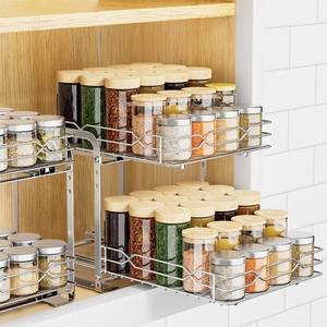 lot 6676 image: Pull Out Spice Rack Organizer for Inside Cabinet, 2 Tier Spice Rack Spice Organization for Cabinet 6 Height Adjustable, Seasoning Organizer, 9.2W x 10.4D x 9.8H (Also for Cabinet with Lip)
