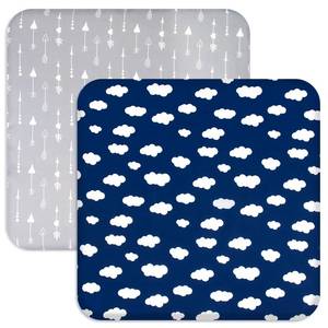 lot 6679 image: Square PlayardPlaypen Fitted Sheets, Perfect for New Room2  TotBloc Portable Playard, 2 Pack, Ultra Soft Microfiber, Fitted Playpen Sheet, Navy Cloud and Grey Arrow