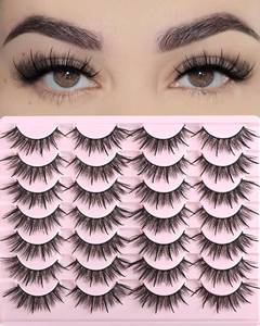 lot 6697 image: FARRED Wispy Lashes Hybrid Mink Eyelashes 14 Pairs Cat Eye Natural False Eyelash Strips with Spikes Demi Wispies Short Fake Eye Lash for Daily Makeup (F17  8-16 mm)