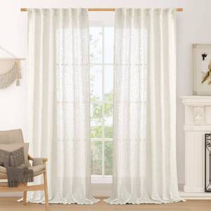 lot 6699 image: LAMIT Cream Linen Curtains 84 inch Length 2 Panels, Light Filtering Semi Sheer Panels Back Tab and Rod Pocket Neutral Boho Drapes for BedroomLiving Room, 52 x 84 Inchqa