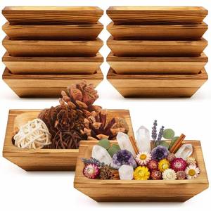 lot 6701 image: Tiangrid 10 Pcs Wooden Dough Bowls for Candles 7.8 x 5.9 Inches Cute Rustic Vintage Rectangle Wood Bowl Bulk for DIY Crafts Making Table Centerpiece Decoration Farmhouse Supplies Housewarming Gift