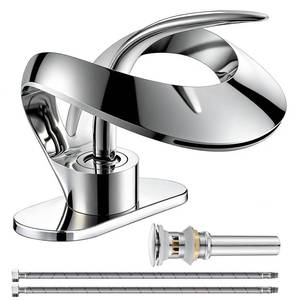 Elegant Bathroom Sink Faucet Single Hole,AUU Waterfall Chrome Vanity Sink Faucet Solid Brass,Single Handle Lavatory Basin Tap with Pop Up Drian Supply Line (Chrome, Short)