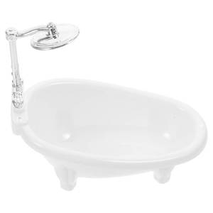 lot 6715 image: JECOMPRIS Plastic Miniature Dollhouse Bathtub White Mini Bath Tub Accessory with Shower Head for Dolls and Bathroom Decor