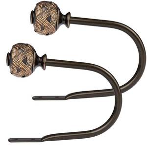 lot 6723 image: USFOOK 2 Pack Bronze Curtain Holdbacks, Decorative Window Drapery Tiebacks (2 Pack1 Pair), Curtain Tie Back Hooks for Wall with Leaf Finials (6.1 L x 4.1 W)